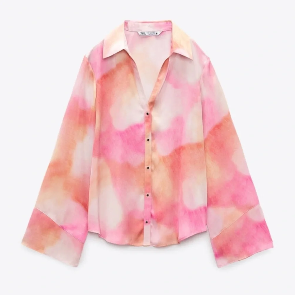 Zara Tie Dye‎ Watercolour Pink Satiny Blouse - Picture 2 of 5